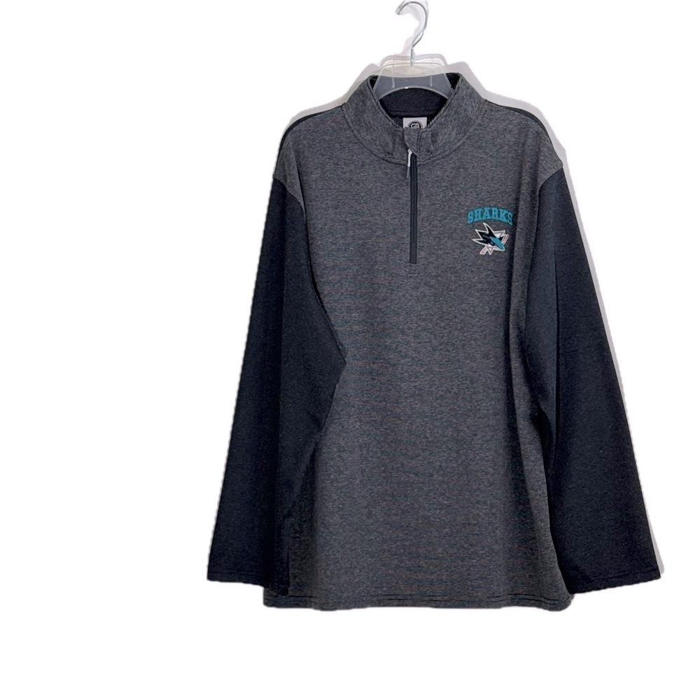 NHL San Jose Sharks Gray Long Sleeve 1/4 Zip Pullover Sweatshirt Mens XL 46/48